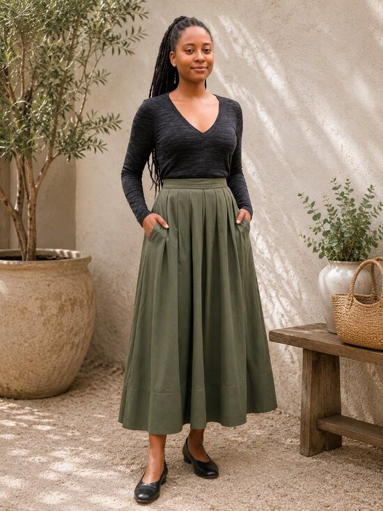 Pauw Amsterdam Dresses & Skirts - Pauw Amsterdam Women's MIDI Skirt Green Pleated Pockets Lagenlook Sz 2